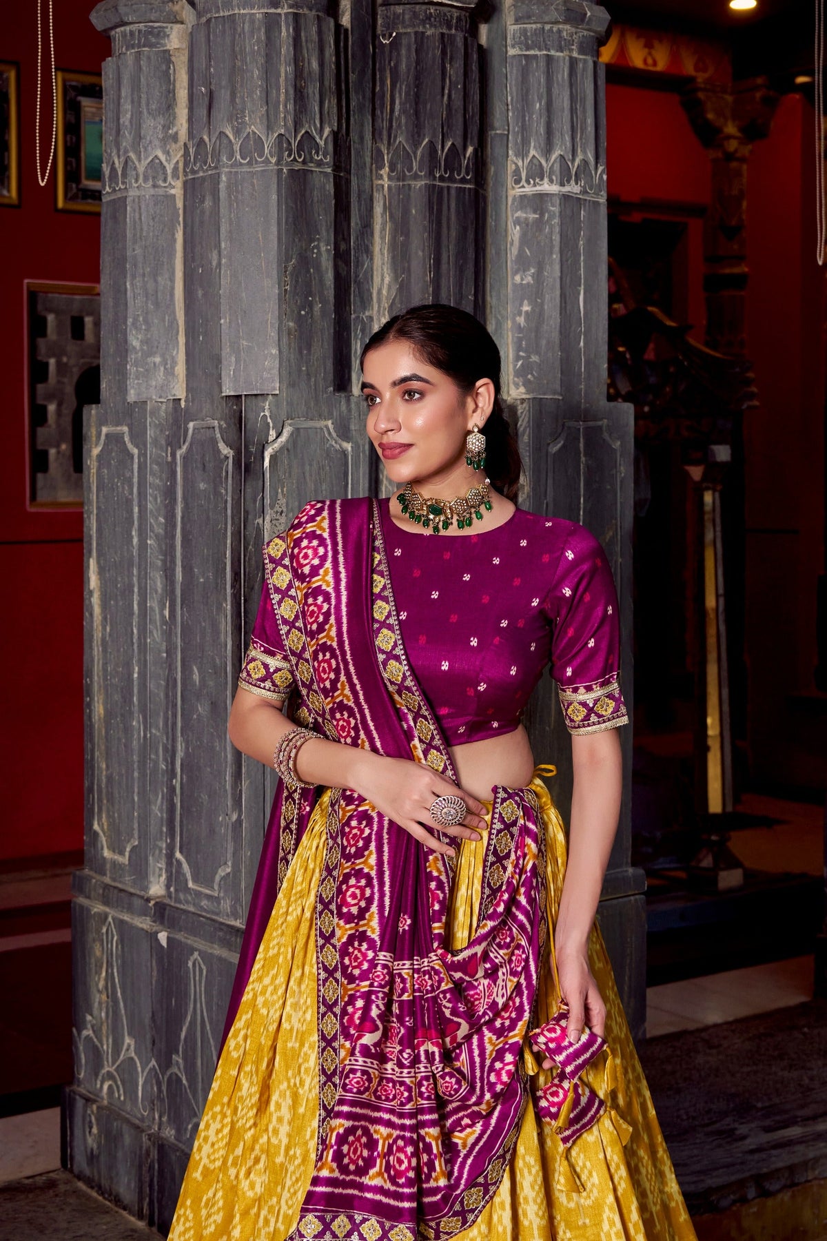 Classic Ikkat Art Tasar Silk Lehenga for Navratri Celebrations