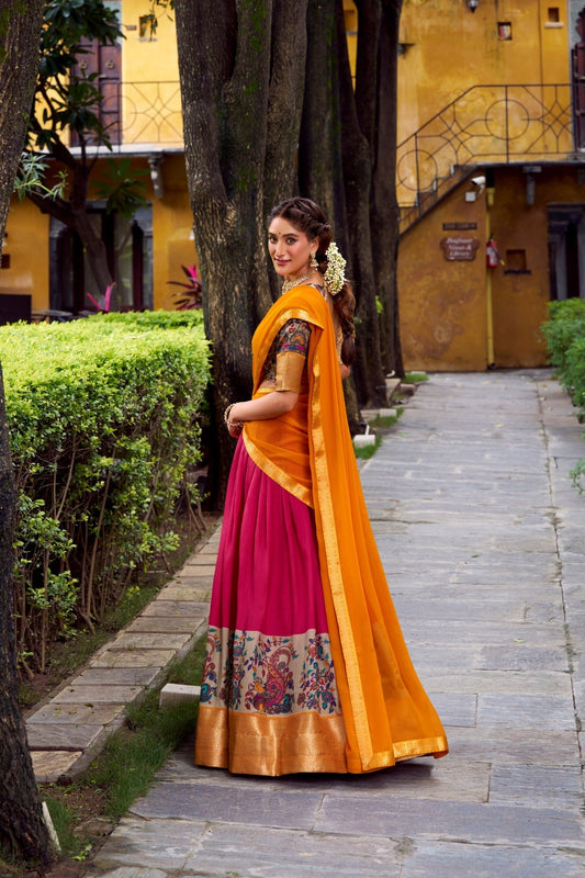 Aastha Silk South Indian Wedding Lehenga Choli With Zari Weaving And Georgette Dupatta
