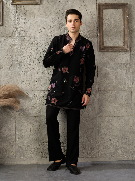 Black Embroidered Kurta Set For Men | Tulip Designer