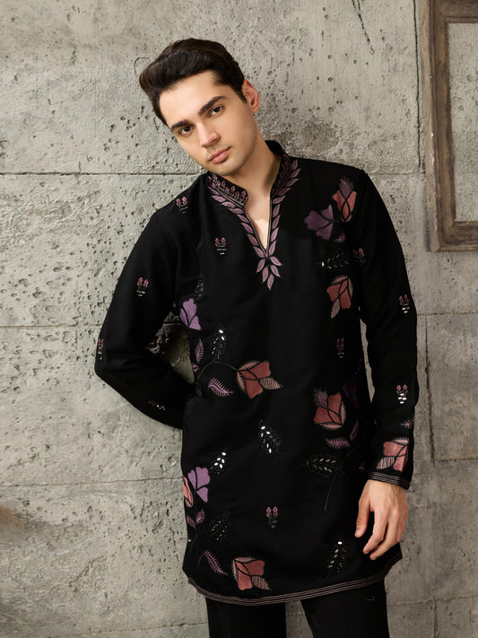 Black Embroidered Kurta Set For Men | Tulip Designer