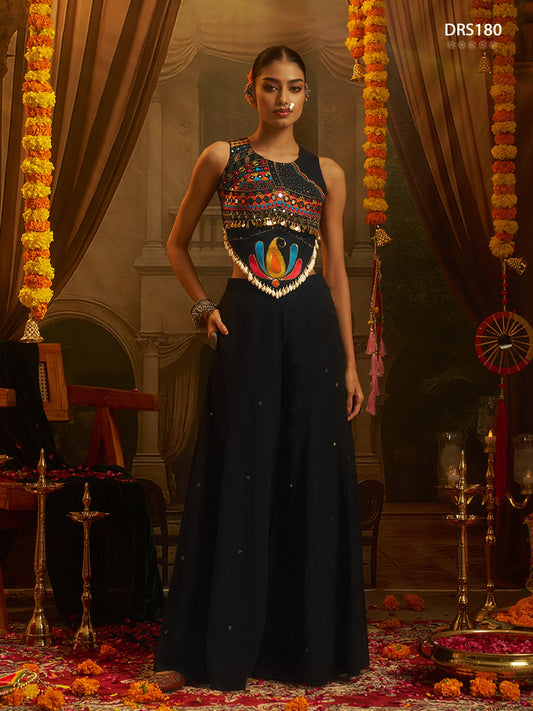 Black Thread Work Top Plazzo Set | Tulip Designer