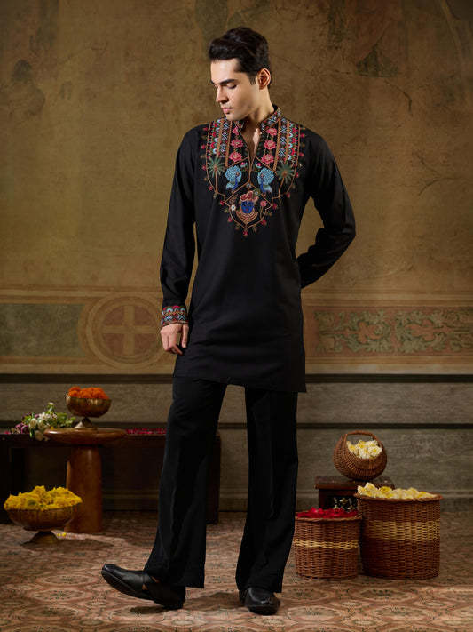 Black Rayon Thread Kurta Set | Tulip Designer