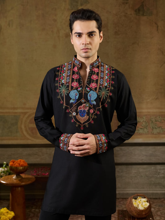 Black Rayon Thread Kurta Set | Tulip Designer