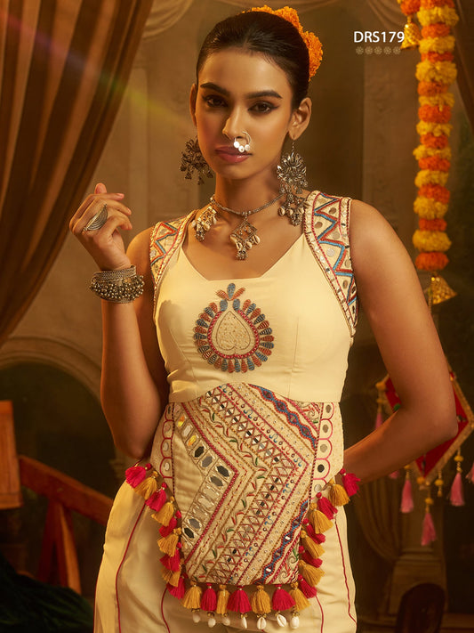 Cream Georgette Top Plazzo Set | Tulip Designer