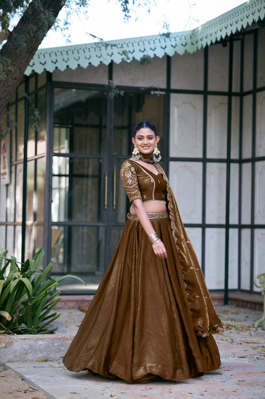 Festive Wear Fendi Thread Embroidered Lehenga Set for Women
