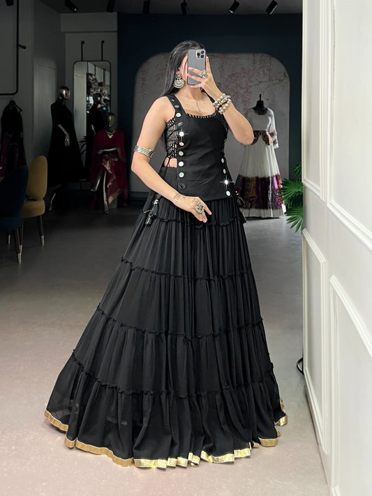 Feather Light Fabric Navratri Wear Lehenga With Designer Koti