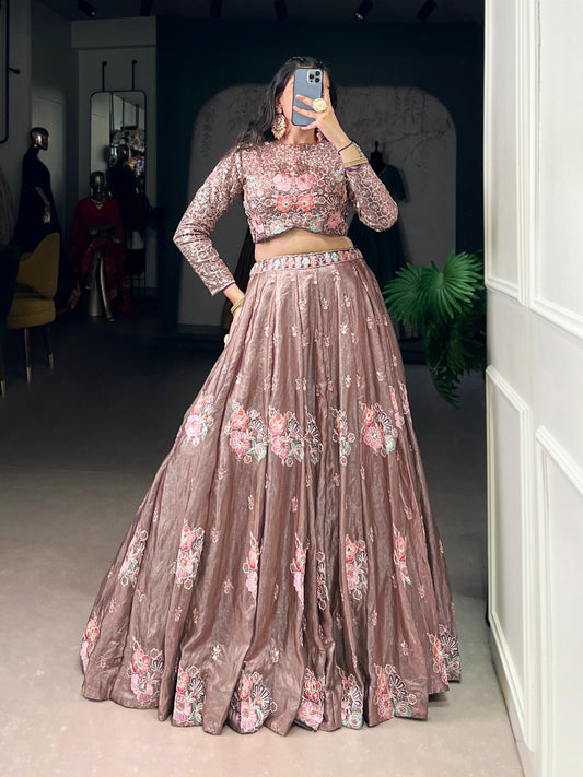 Elegant Onion Fendi Thread Embroidered Lehenga Outfit