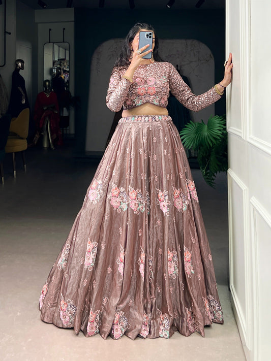 Elegant Onion Fendi Thread Embroidered Lehenga Outfit