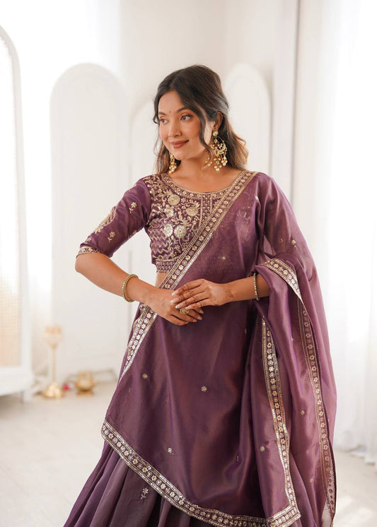 Royal Onion Shimmer Silk Thread Sequence Work Lehenga Choli Set