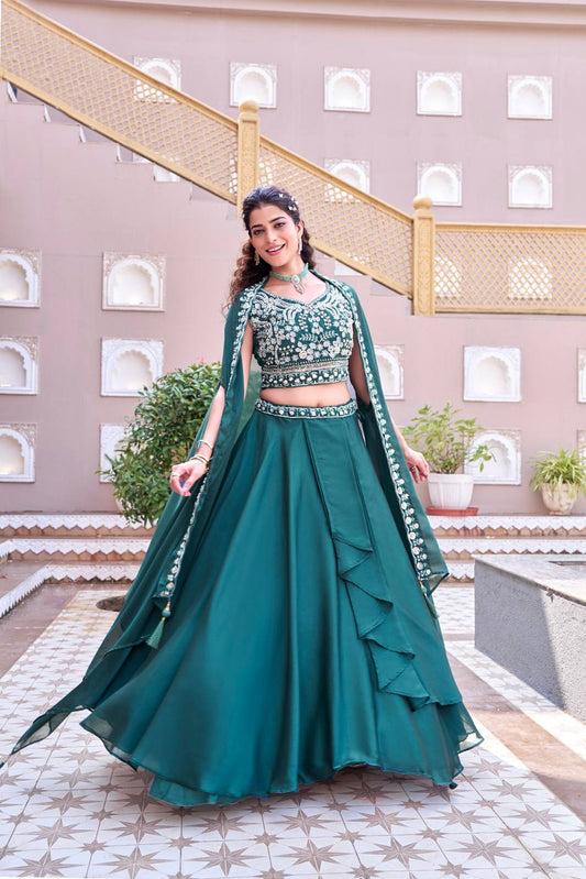 Trendy Rangoli Silk Heavy Embroidery Lehenga Set With Shrug Dupatta