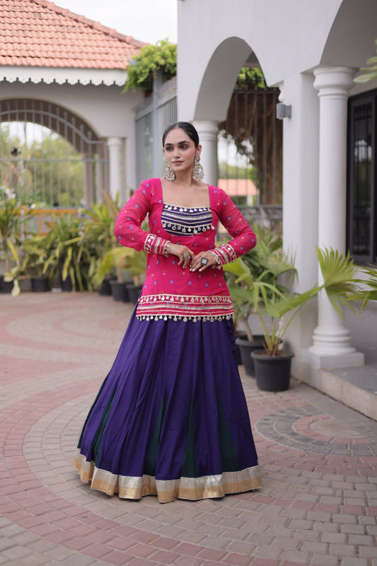 Traditional Rayon Bandhani Print Kutchi Work Festive Lehenga Set 