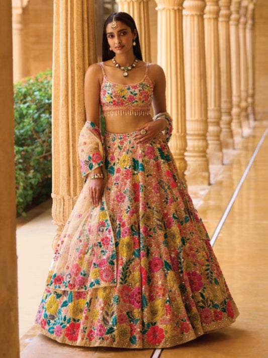 Georgette Sequins Embroidered Lehenga Choli Set with Net Dupatta