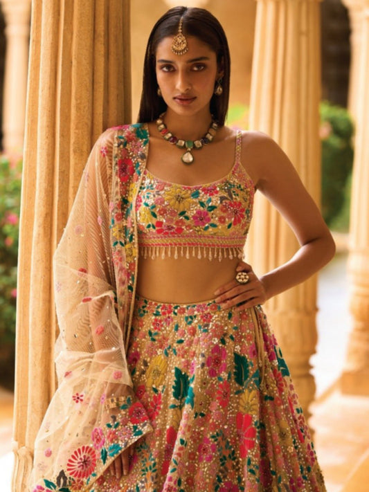 Georgette Sequins Embroidered Lehenga Choli Set with Net Dupatta