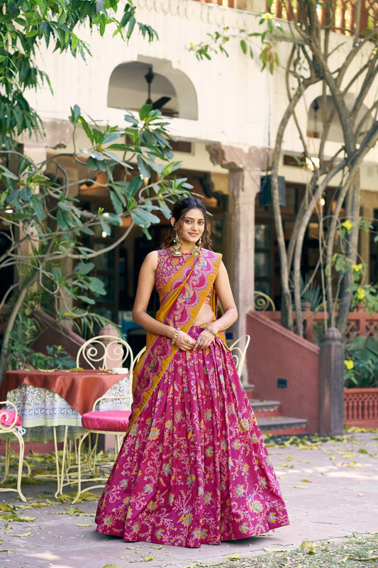 Designer Festive Tasar Silk Foil Printed Lehenga Choli Set For Women 