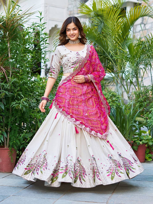 Pure Tissue Silk Heavy Embroidery Sequence & Thred Work Lehenga Choli Set