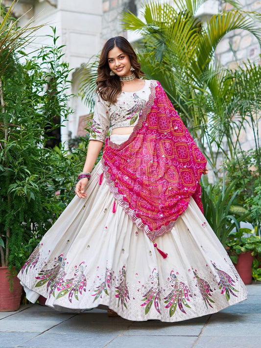 Pure Tissue Silk Heavy  Embroidery Sequence & Thred Work Lehenga Choli Set