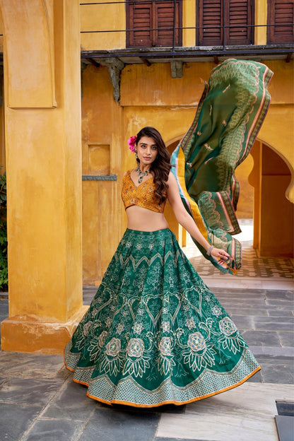 Vaishali Silk Printed With Beads Work & Gotta Patti Lace Designer Lehenga Set