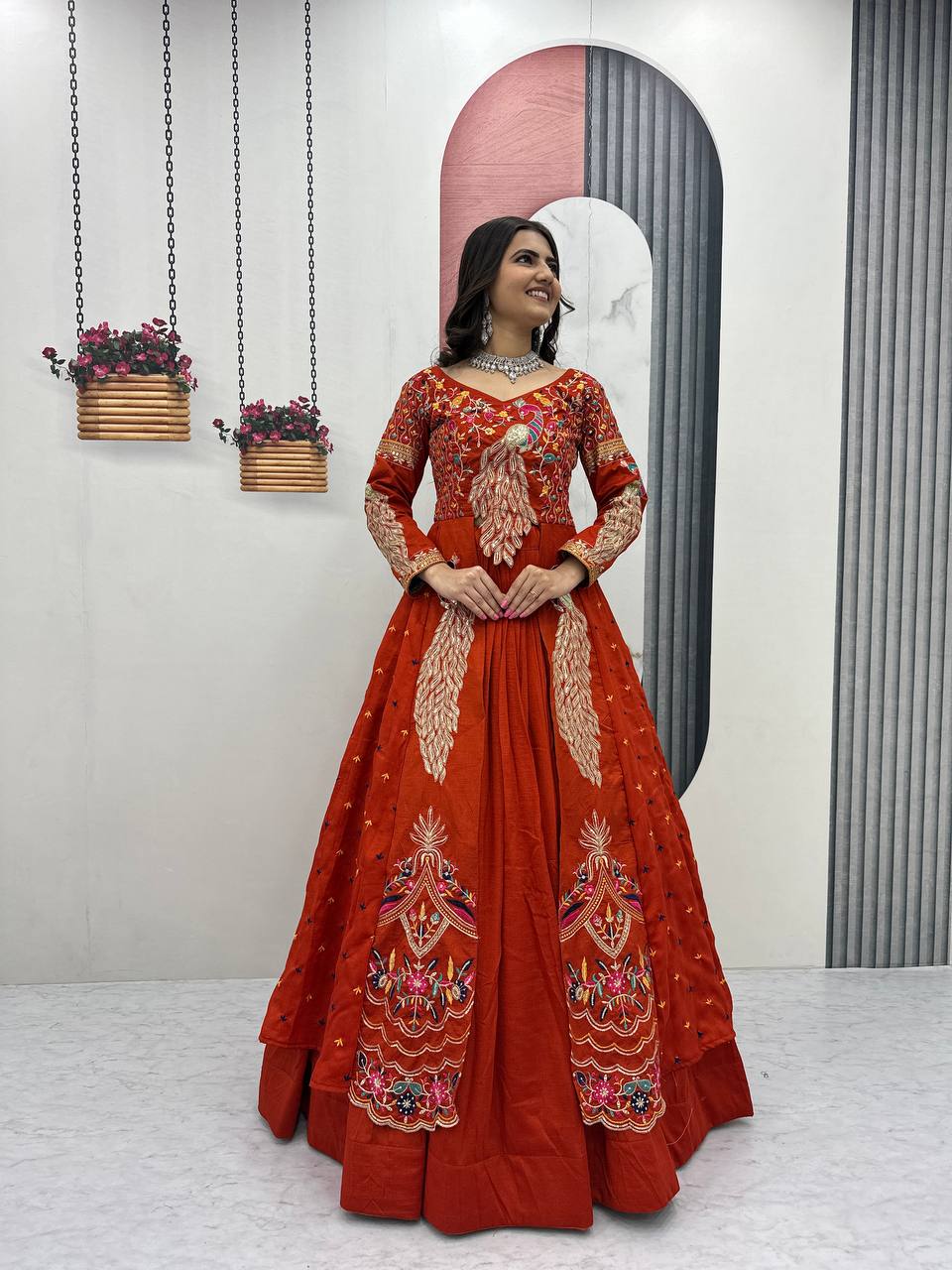 Festival Special Vichitra Silk Crop Top with Shrug & Lehenga 