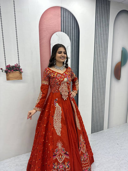Festival Special Vichitra Silk Crop Top with Shrug & Lehenga
