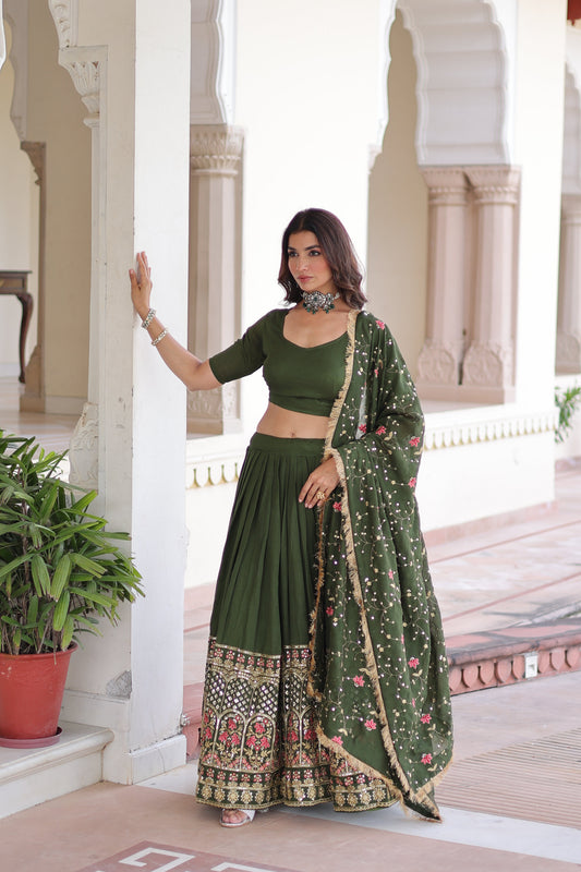 Vichitra Silk Heavy Sequince and Tread Emroidered Lehenga Choli With Dupatta
