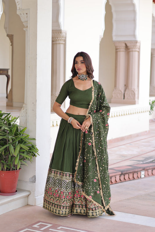 Vichitra Silk Heavy Sequince and Tread Emroidered Lehenga Choli With Dupatta