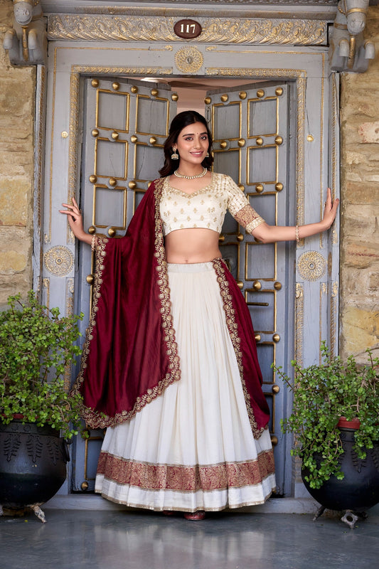 Traditional Vichitra Silk Zari Work Lehenga Set for Special Occasions