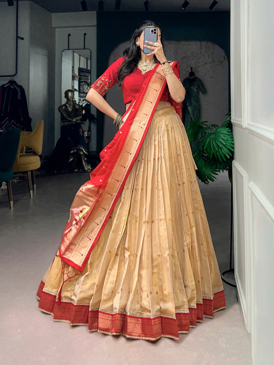Classic Kanchipuram Silk Zari Work Lehenga with Jacquard Dupatta